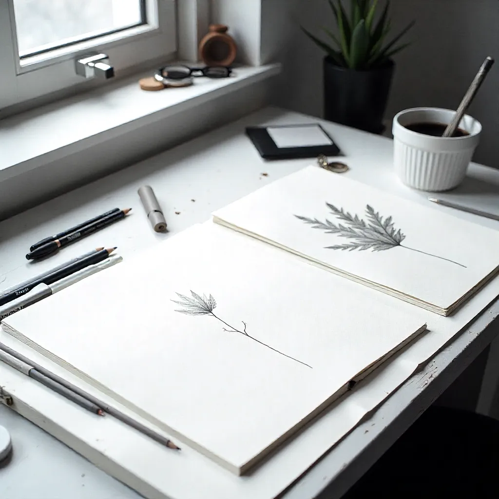 Artistic sketchbook with hand-drawn illustrations